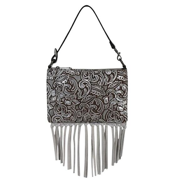 Justin Silver Wash Mini Shoulder Bag Convertible Wristlet Festival Boho Western - Picture 1 of 8